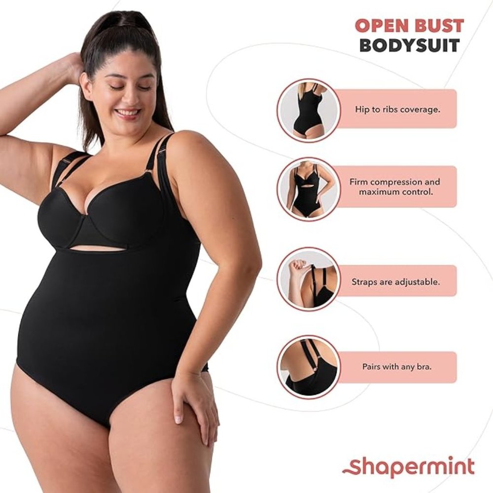 Shapermint Open Bra Bodysuit Compression Shapewear - 3X-Large